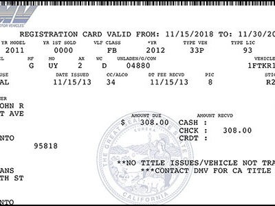 Example of CA vehicle registration card.